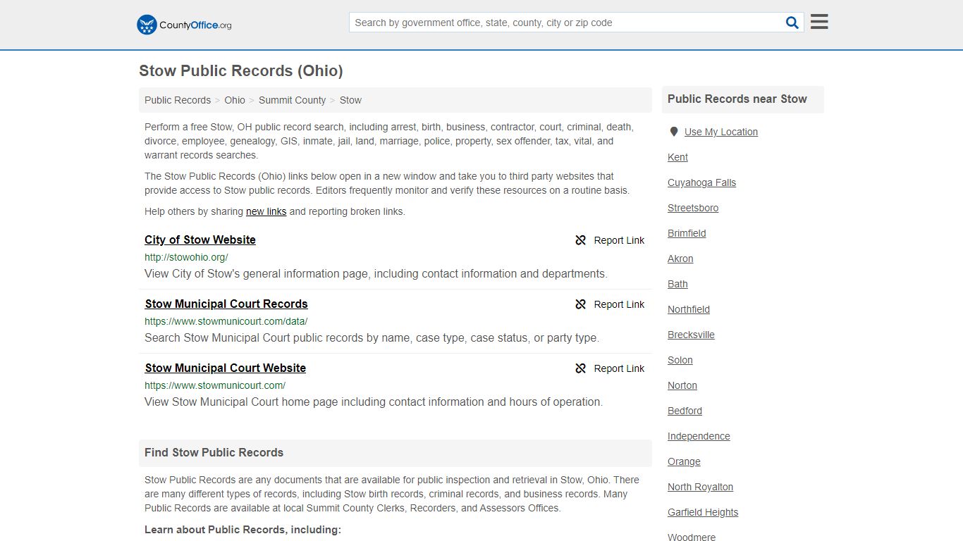 Public Records - Stow, OH (Business, Criminal, GIS, Property & Vital ...