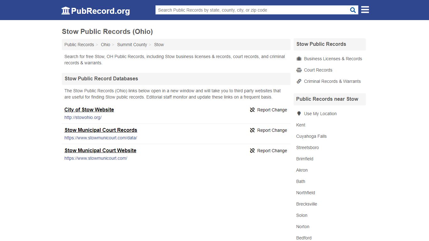 Free Stow Public Records (Ohio Public Records) - pubrecord.org